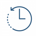 picto bleu, pendule à 15h et flèche anti-horaire suggérant l'anticipation
