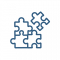 Tel un puzzle, les agences CGO se complètent et couvre tout le territoire, picto bleu foncé 4 pièces de puzzle